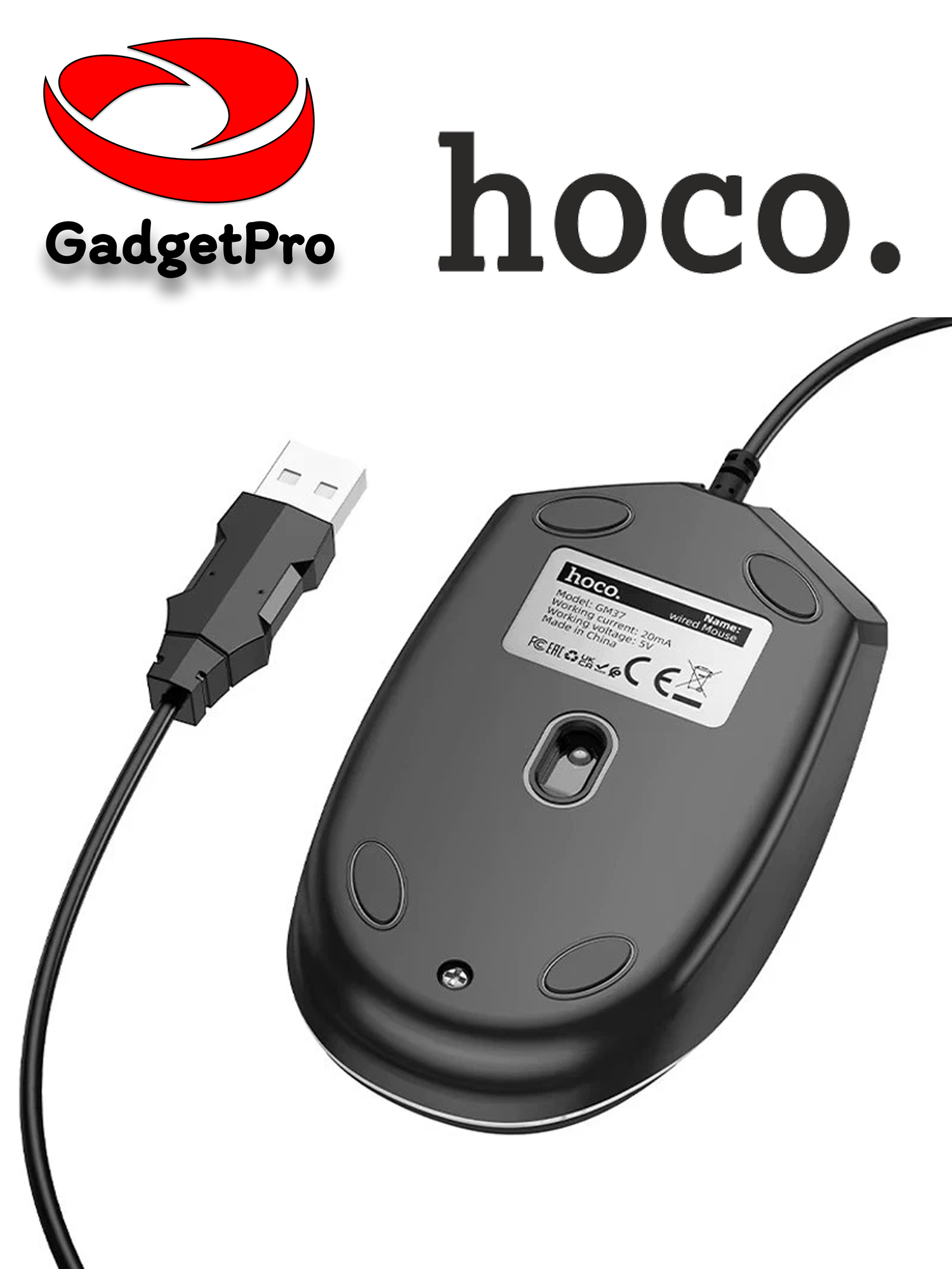 Игровая проводная мышь Hoco GM37, оптическая, 3200 DPI, RGB-подсветка, USB, эргономичная, 6 кнопок — фото 1