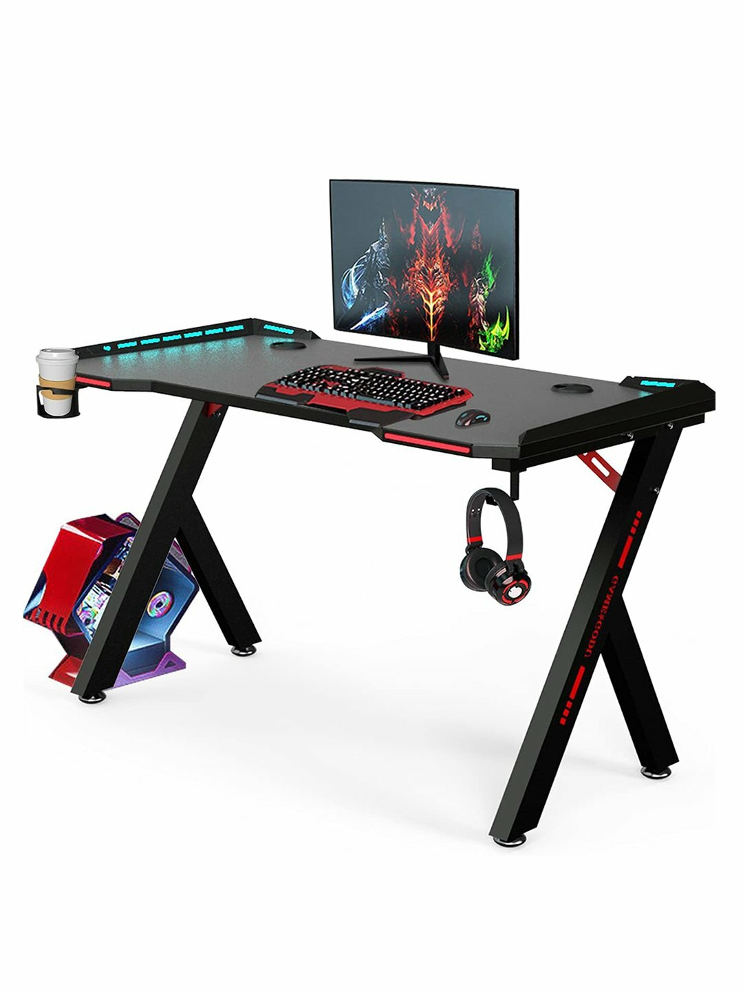 Игровой стол, 120 см, RGB, Y-дизайн, с держателем для чашки и крючком для наушников