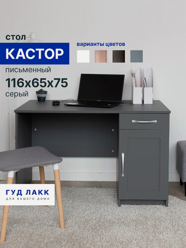 Изображение товара Стол письменный ГУД лакк Кастор, 1 ящик, 116х65х75 см, серый