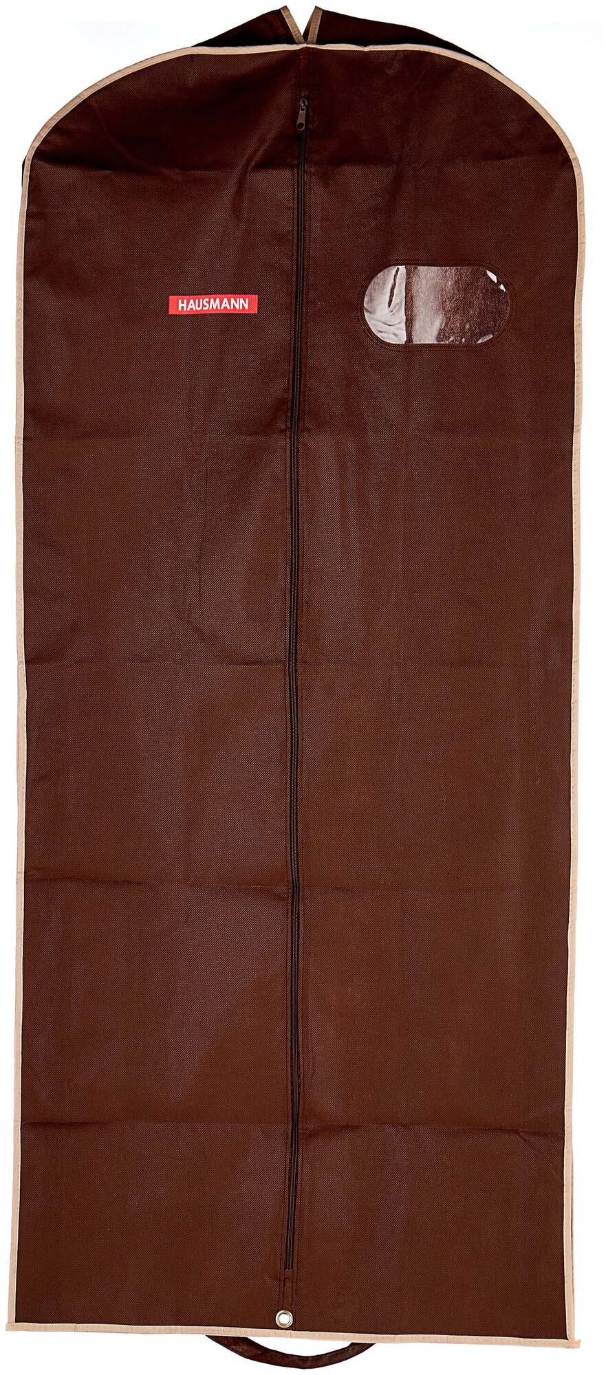 HM-701403CB Чехол для одежды объемный Hausmann с овальным окном ПВХ и ручками 60*140*10, коричневый