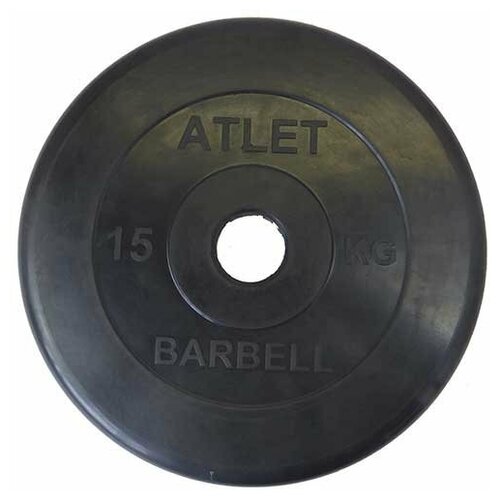 фото Диск обрезиненный черный mb barbell atlet d-51 15кг
