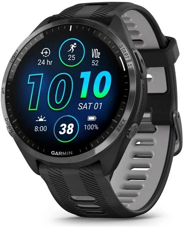 Умные часы Garmin Forerunner 965 Carbon Grey DLC Titanium Bezel with Black Case and Black/Powder Grey Silicone Band (010-02809-10)