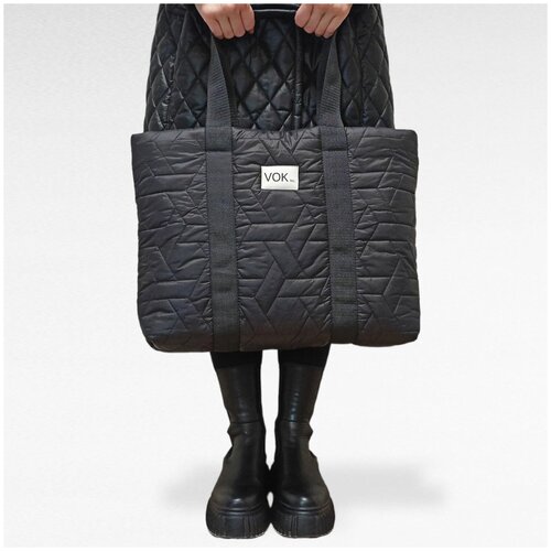фото Сумка-шоппер vok.inc дутая стеганая черная с ремнями нет бренда