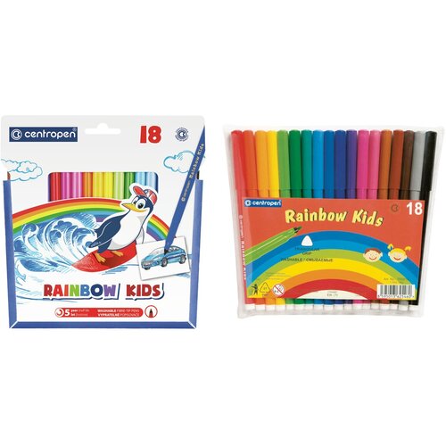 Фломастеры Centropen Rainbow Kids, 18цв, трехгранные, смываемые, ПВХ