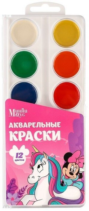 Disney Краски акварельные, 12 цветов, без кисти, Минни Маус