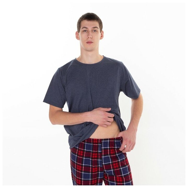 Комплект домашний мужской (футболка/брюки), цвет синий/красный, размер 58 - фотография № 11