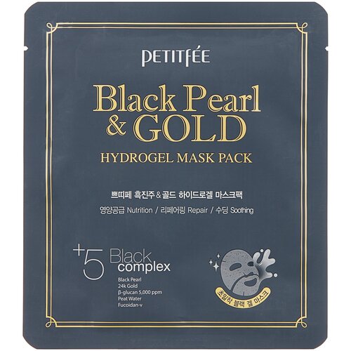 Гидрогелевая маска с коллоидным золотом и чёрным жемчугом Petitfee Black Pearl & Gold Hydrogel Mask Pack