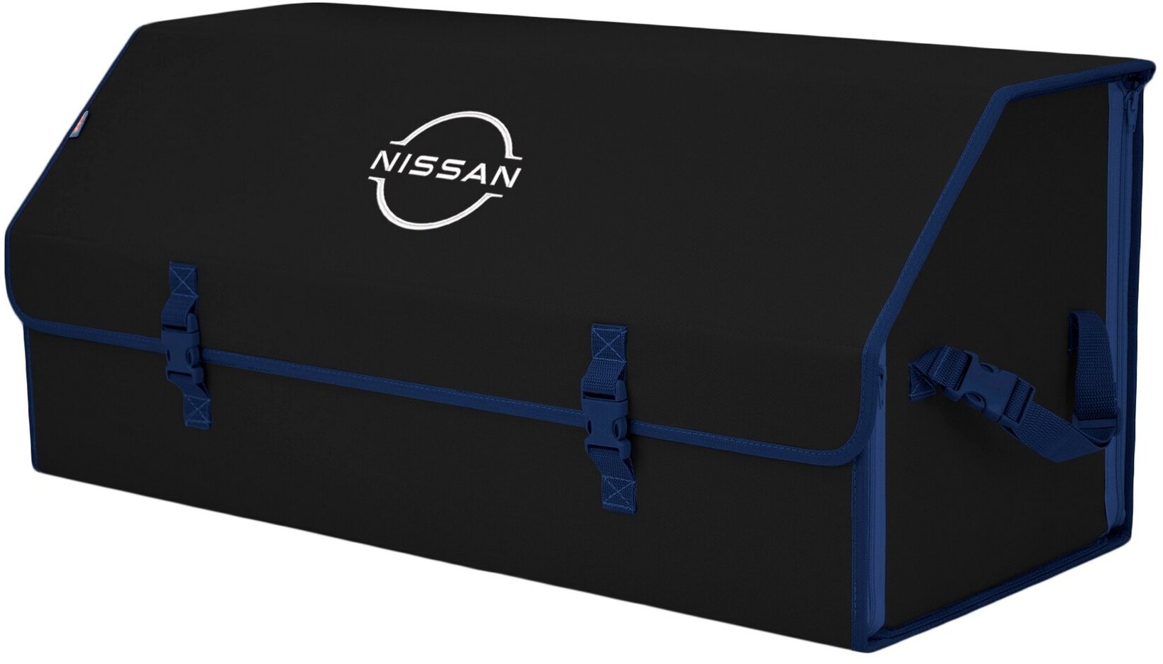 Органайзер-саквояж в багажник "Союз" (размер XXL). Цвет: черный с синей окантовкой и вышивкой Nissan (Ниссан).