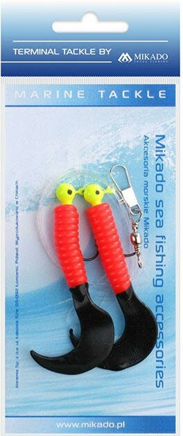 Морская оснастка Mikado на треску PILK TWIST JIGHEAD RIG 5.5см, 3г. (2шт.) крючки №1/0 красно-чёрный