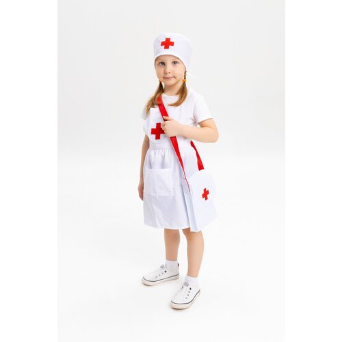 Карнавальный костюм Медсестра, белый, шапочка/фартук/сумка, Санта Лючия
