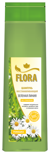 Шампунь для сухих и поврежденных волос Flora Зеленая Линия Восстанавливающий Ромашка 400 мл