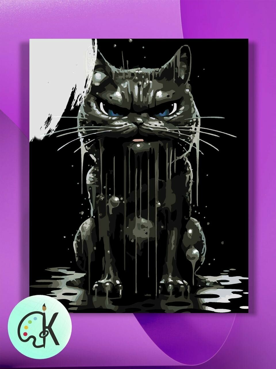 Картина по номерам на холсте Metal cat black, 40 х 50 см