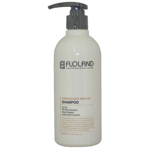 Шампунь для восстановления поврежденных волос Floland Premium Silk Keratin Shampoo 530ml