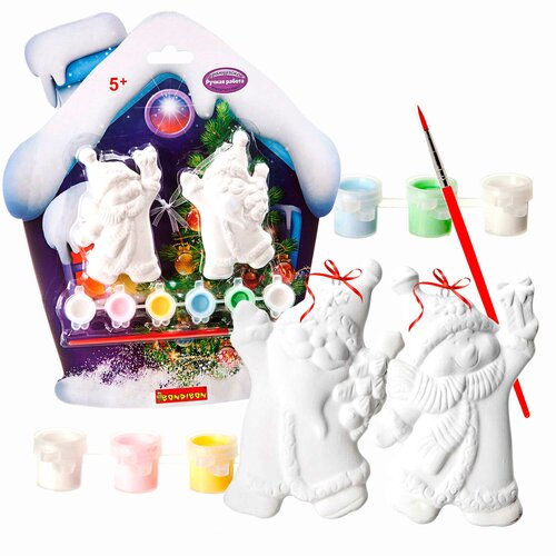 BONDIBON Набор для росписи Елочные украшения Снеговичок и Дед Мороз (ВВ1567) 6
