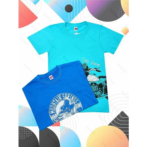 фото Футболка baziator, хлопок, трикотаж, дышащий материал, комплект из 2 шт., размер 146, синий