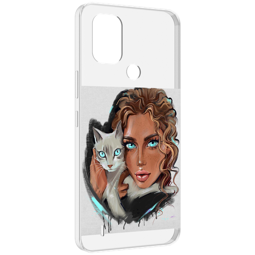 Чехол MyPads девушка-с-котом-голубые-глаза женский для Nokia C31 задняя-панель-накладка-бампер