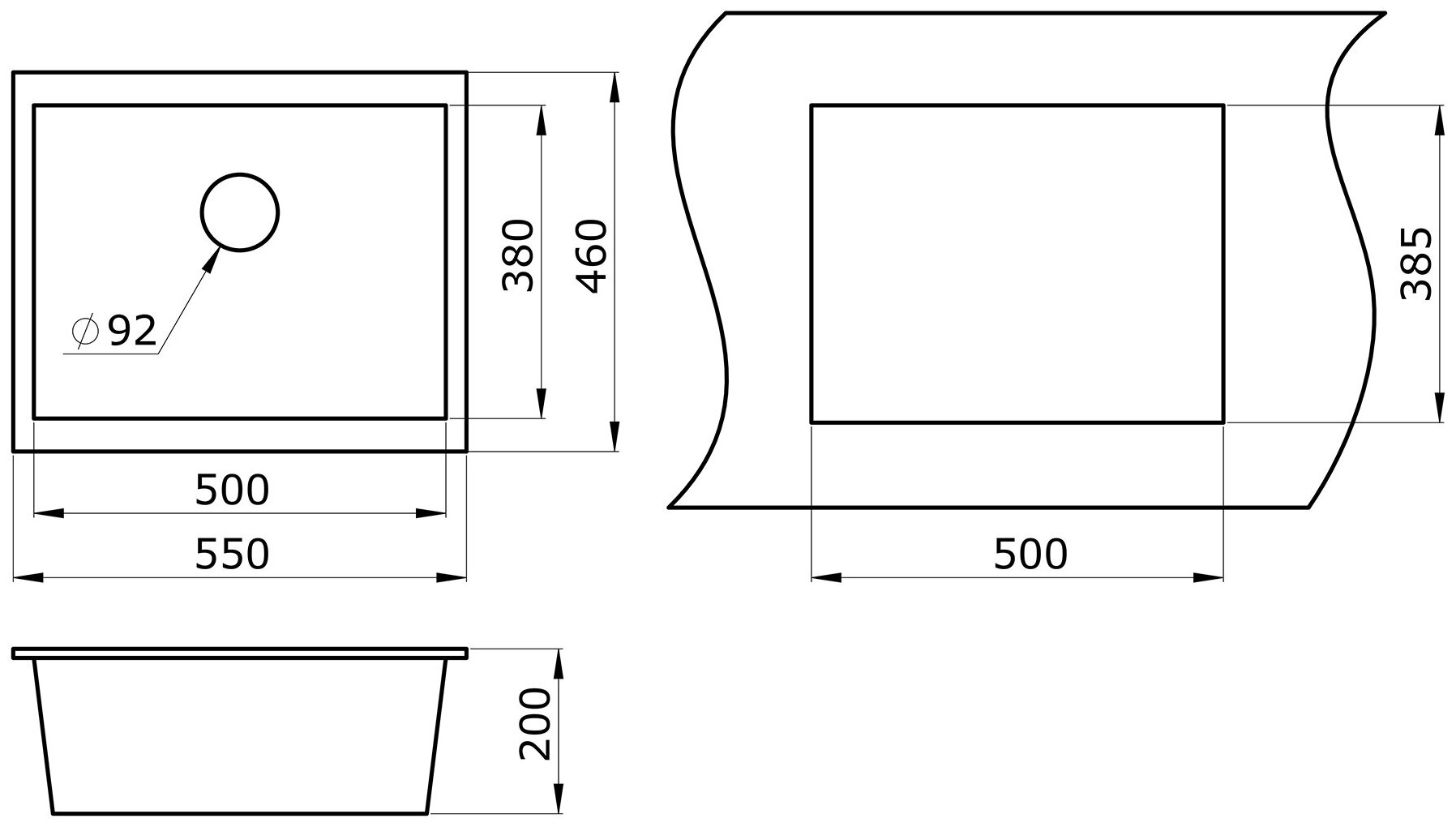 Интегрированная кухонная мойка 46 см, Granula 5551, классик - фотография № 4