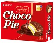 Печенье LOTTE "Choco Pie" ("Чоко Пай"), прослоенное, глазированное, в картонной упаковке, 336 г (12 штук х 28 г)