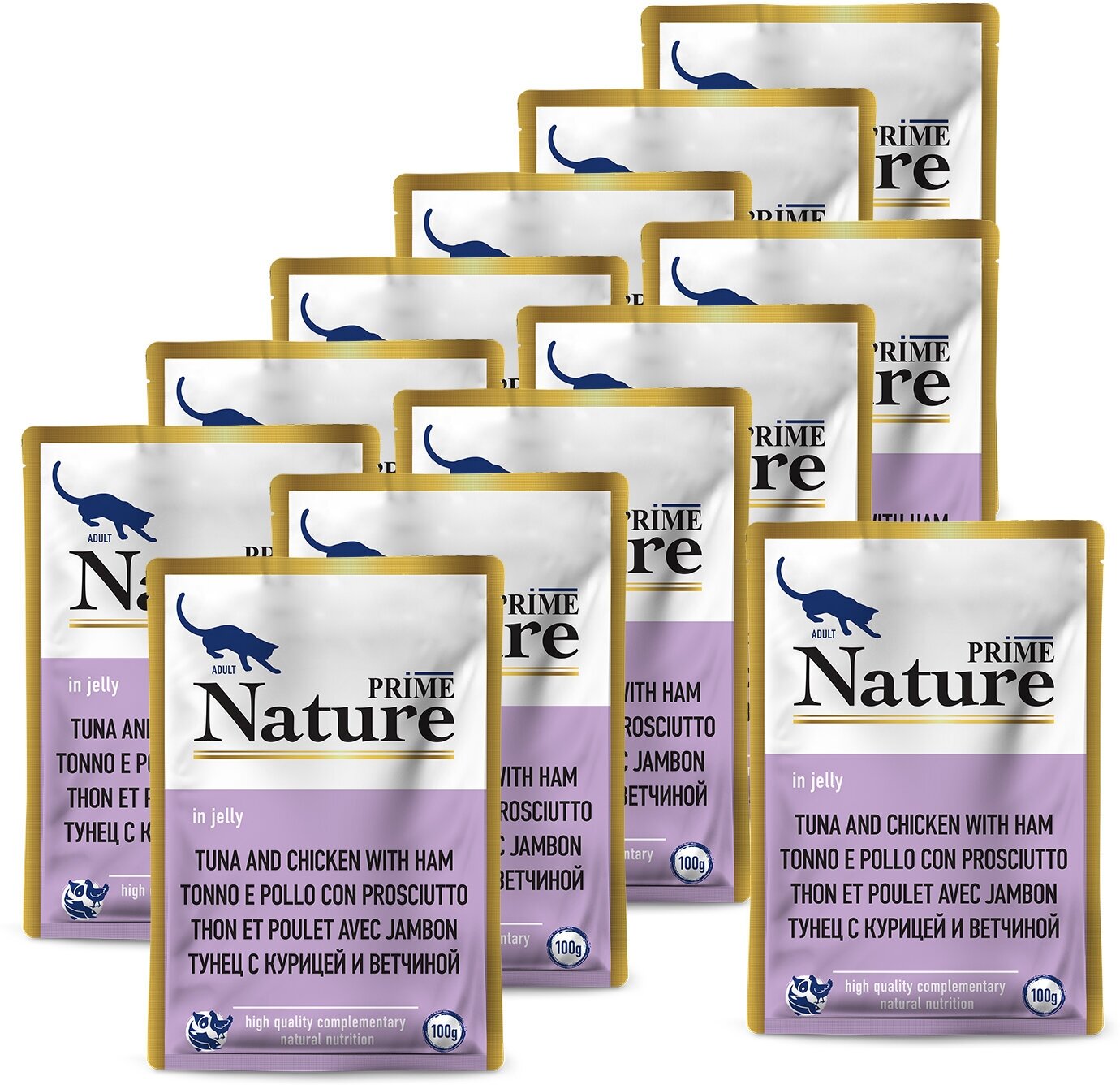 PRIME NATURE 100гр в желе Тунец с курицей и ветчиной для кошек х 12шт.