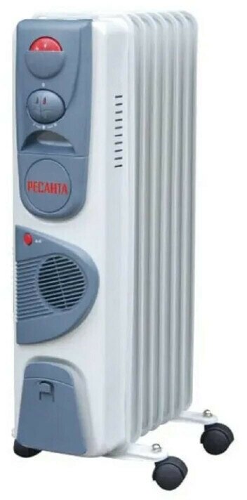 Масляный радиатор Ресанта ОМ-7НВ, 19 кв.м, 1900 Вт, белый с серым, 330 х 240 х 630 мм - фотография № 1