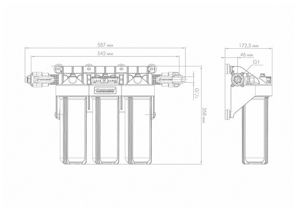 Колба 10" SLIM LINE 1" двойная 1M Т3 торцевое креп - фотография № 5