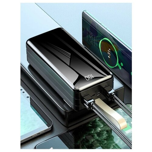 Внешний аккумулятор power bank повер банк портативный аккумулятор дисплей 60000 mAh 4 разъема для зарядки защита от короткого замыкания черный 272100₽