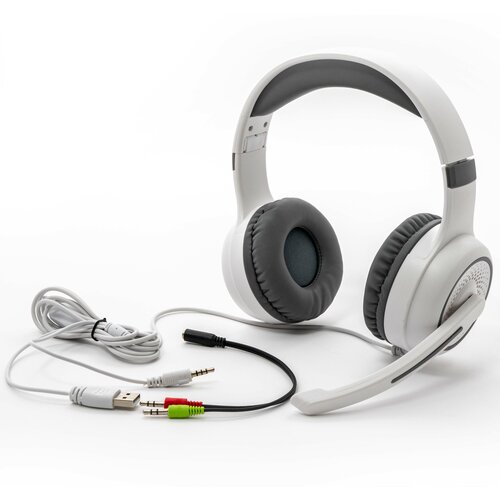 Наушники детские проводные игровые с микрофоном белые полноразмерные 93700₽