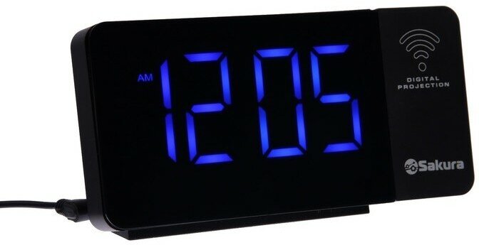 Часы-будильник Sakura SA-8522, проекторные, будильник, радио, 1хCR2032, черные