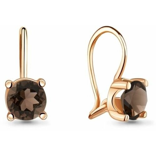 Серьги с подвесками красное золото, 585 проба, аквамарин, кварц, коричневый