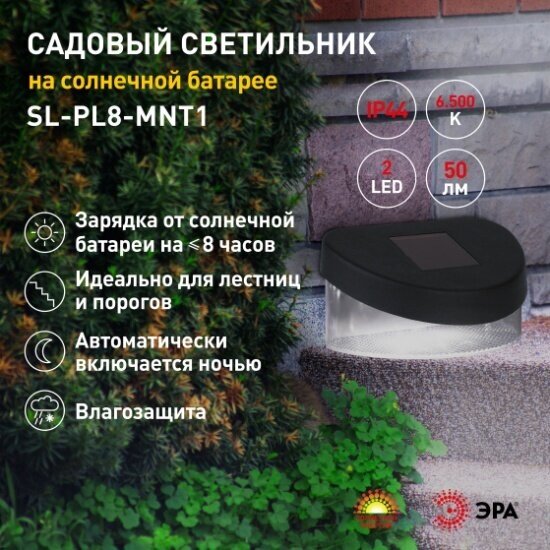 ЭРА Садовый светильник на солнечной батарее SL-PL8-MNT1 светодиодный, цвет арматуры: черный, цвет плафона бесцветный, 1 шт. - фотография № 8