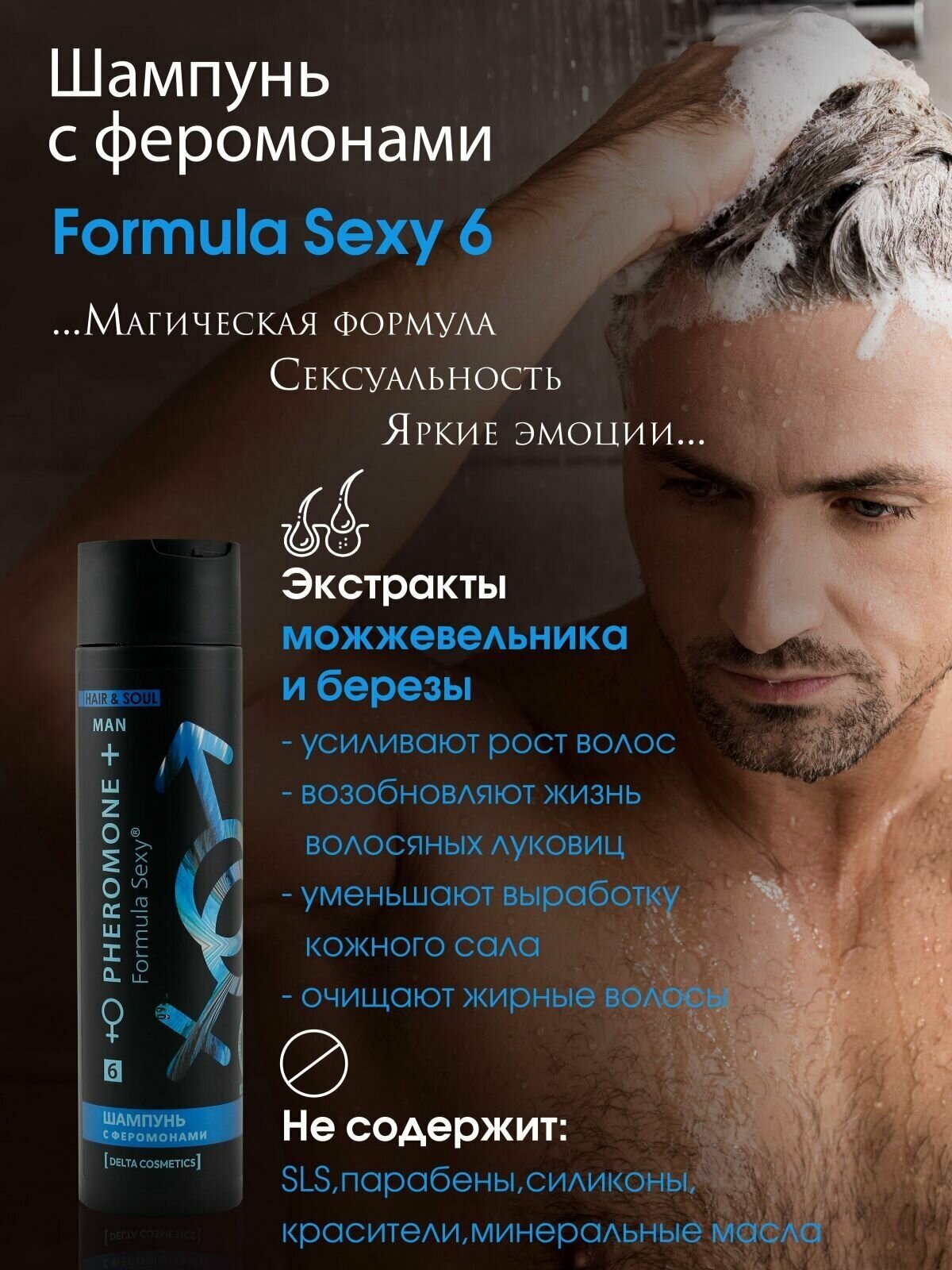 Подарочный набор средств для гигиены для мужчин с феромонами Formula Sexy №6 (гель для душа 250 мл + шампунь 250 мл)