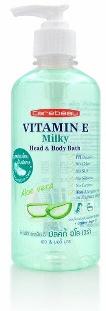 VITAMIN E MILKY Head & Body Bath ALOE VERA, Carebeau (витамин Е И молоко, Гель для душа и волос алоэ (алое) вера, Кеабью), 450 мл.