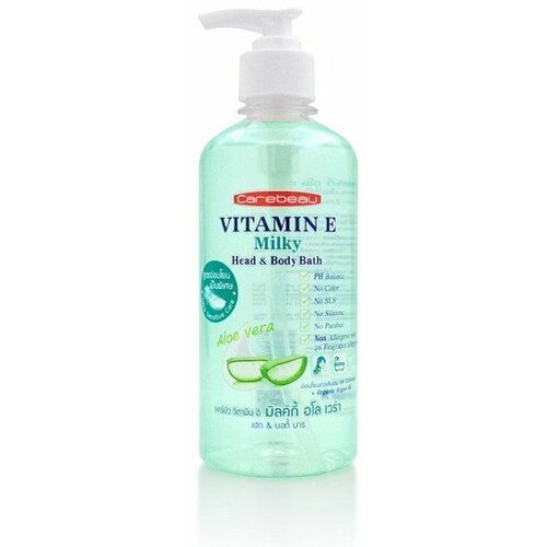VITAMIN E MILKY Head & Body Bath ALOE VERA, Carebeau (витамин Е И молоко, Гель для душа и волос алоэ (алое) вера, Кеабью), 450 мл. proraso shaving protective vitamin e aloe vera