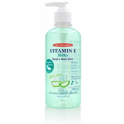 VITAMIN E MILKY Head & Body Bath ALOE VERA, Carebeau (витамин Е И молоко, Гель для душа и волос алоэ (алое) вера, Кеабью), 450 мл.