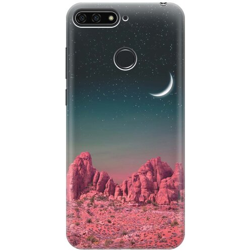 фото Cиликоновый чехол на honor 7c pro / huawei y7 pro (2018) / хонор 7с про / хуавей у7 про (2018) с принтом "месяц над розовыми горами" gosso