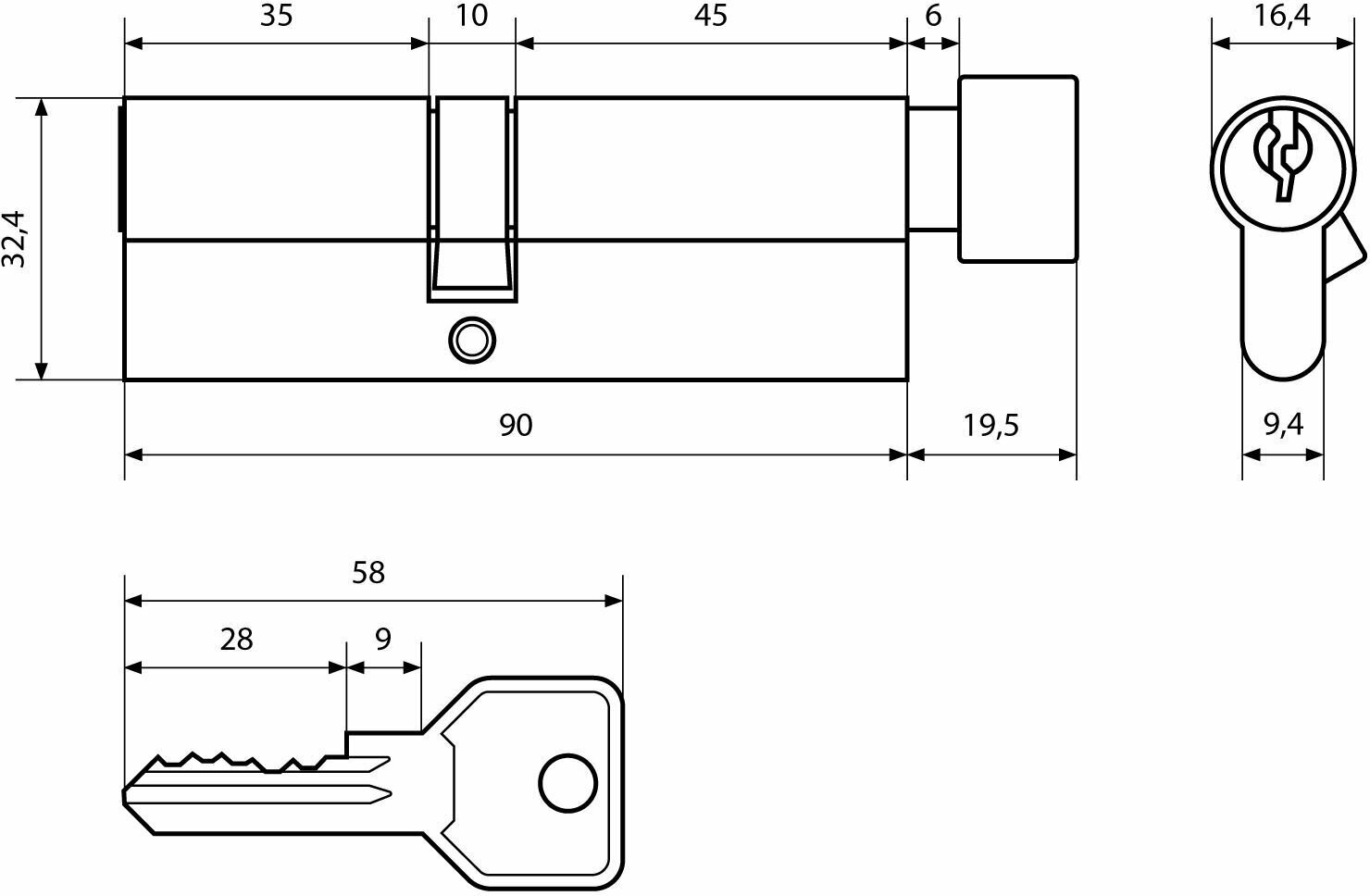 Цилиндровый механизм (личинка замка) Стандарт Z.I.90В-5K (45х10х35) CP хром / Личинка двери / Личинка замка двери / Личинка для замка - фотография № 5