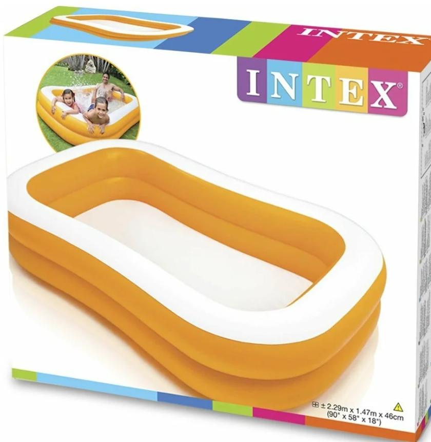 Бассейн cемейный Intex/надувной бассейн прямоугольный/бассейн с самоклеящейся заплаткой/оранжевый - фотография № 2