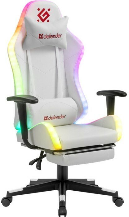 Кресло игровое DEFENDER Watcher, до 120 кг, подставка для ног, подсветка, иск. кожа, белое