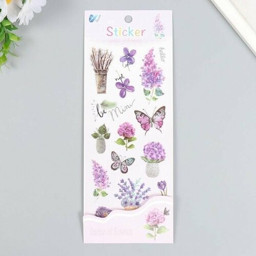 Наклейка пластик Лаванда сирень и фиалки с серебристой обводкой 10х27 см 446₽