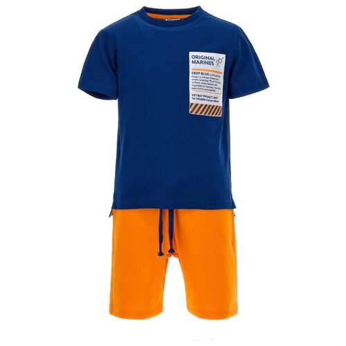 Комплект одежды Original Marines, футболка и шорты, спортивный стиль, размер 9-10 лет, синий, оранжевый