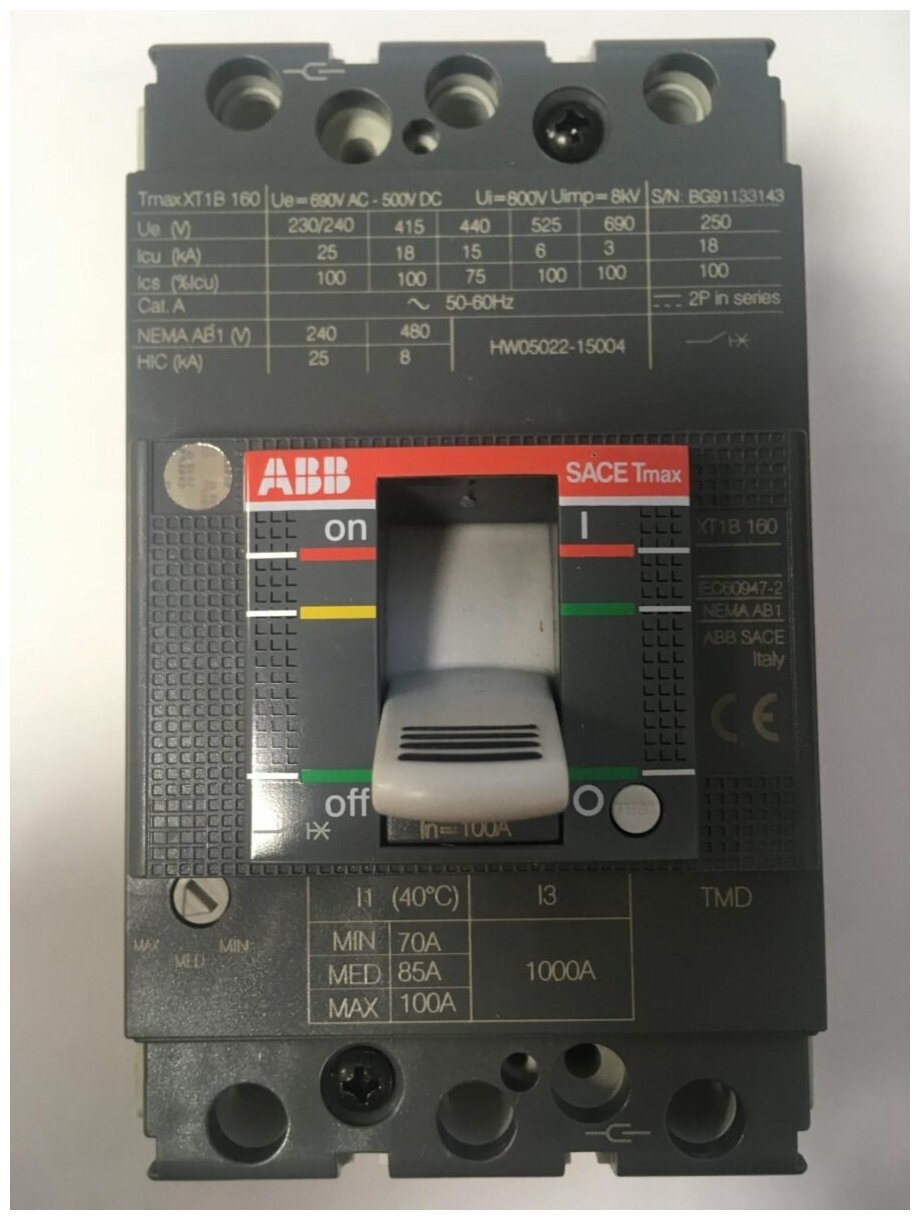 Выключатель автоматический 3п XT1B 160 TMD 100-1000 3p F F ABB 1SDA066807R1 - фотография № 2