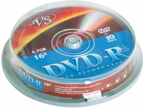 Диски DVD-R VS 4,7 Gb Cake Box (упаковка на шпиле), комплект 10 шт, VSDVDRCB1001 (арт. 511542)