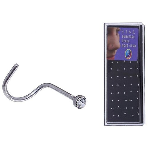 Queen fair Пирсинг в нос нострил Страза загнутый L10 мм набор 40 шт цвет белый в серебре 430₽