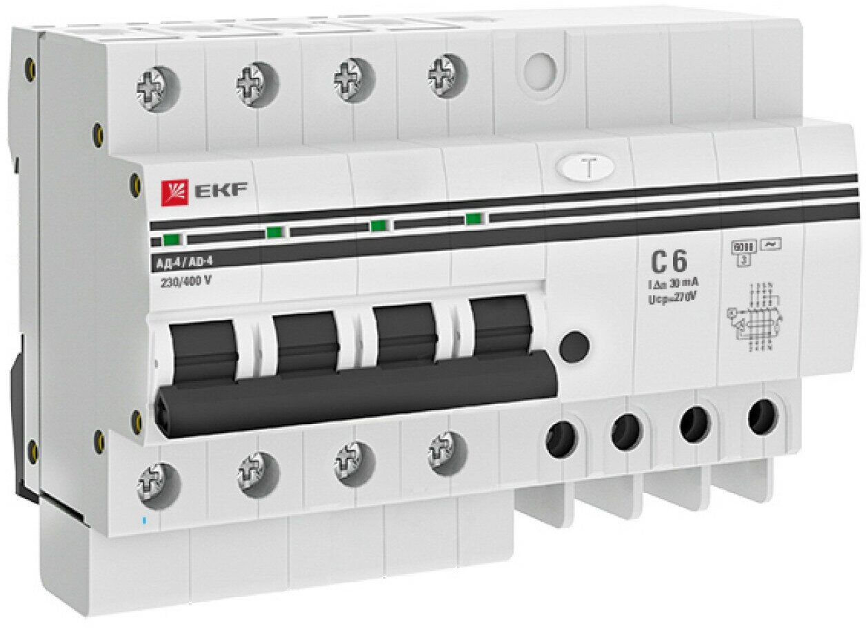 Дифференциальный автомат АД-4 6А- 30мА (хар. C, AC, электронный) 6кА EKF PROxima