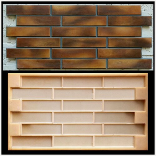 Изображение товара Гладкий кирпич — полиуретановая форма ZIKAM для фасадных панелей «под кирпич» сухого монтажа, бетон. Сдвиг на ¼ кирпича.