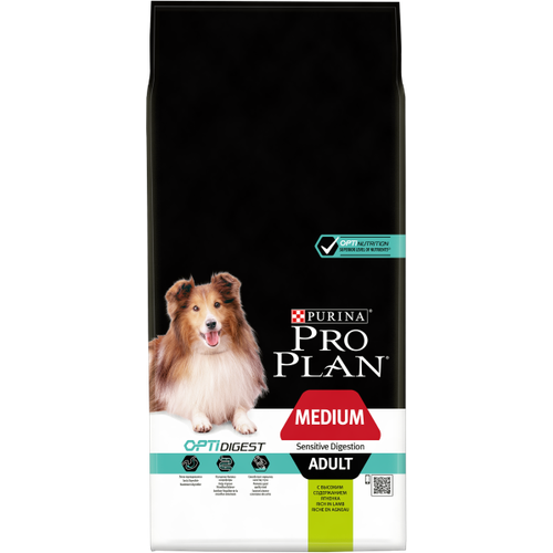 Pro Plan корм для взрослых собак средних пород с чувствительным пищеварением, с ягненком и рисом (medium adult)
