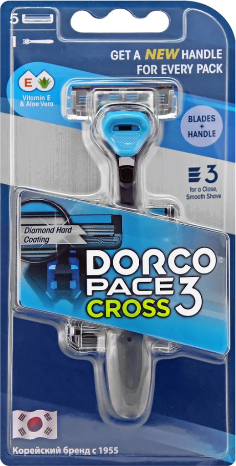 Dorco PACE 3 Cross Мужской бритвенный станок c 3-мя лезвиями и плавающей головкой + комплект из 4 кассет