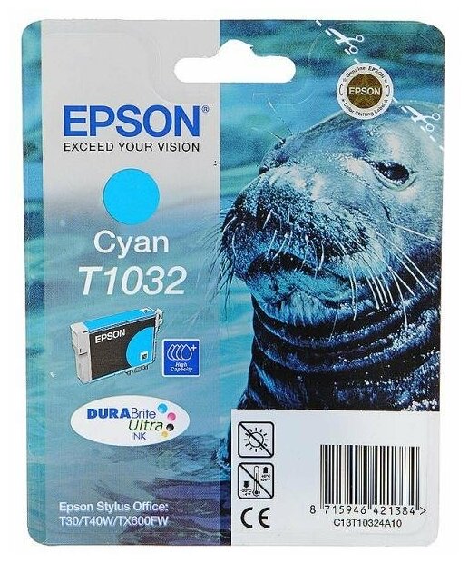 Картридж Epson C13T10324A10, 1015 стр, голубой