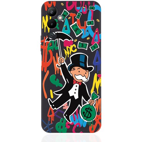 Черный силиконовый чехол MustHaveCase для Tecno Pova 4 Rich uncle PennyBags/ Богатенький дядюшка толстосум черный силиконовый чехол musthavecase для tecno pova 4 pro rich uncle pennybags богатенький дядюшка толстосум