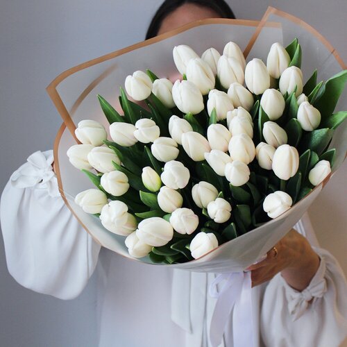 Букет белых тюльпанов 101 шт Sharonline